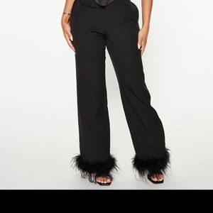 1XL feather trouser pants slacks 30” inseam feather trim high waist unworn